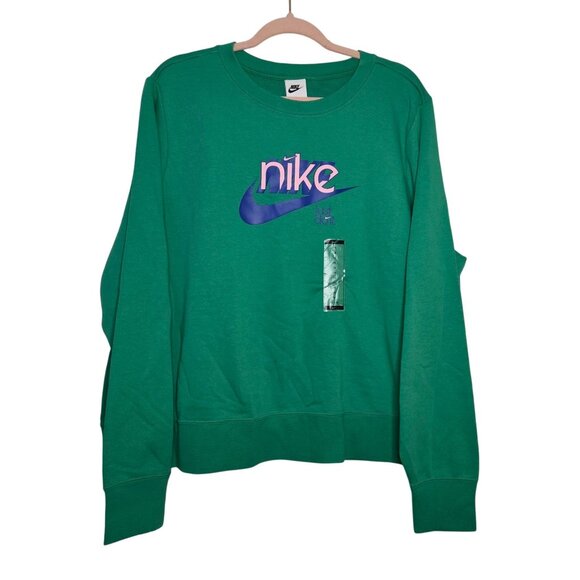 Nike Women's Green Crewneck Sweatshirt 1X Just Do It Logo Cotton Blend NWT - Picture 2 of 7